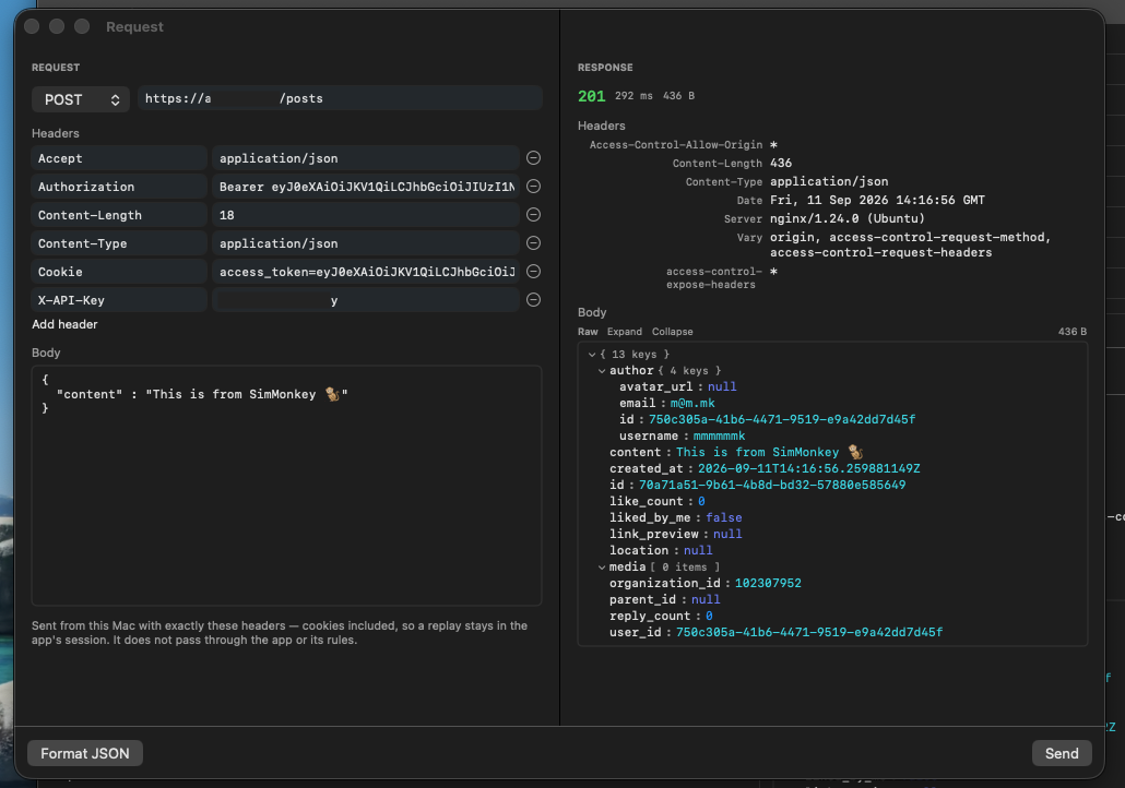 The Edit and Send window with an edited request on the left and the server's response on the right